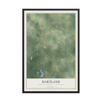 Map of Hartland, Shawano County, Wisconsin, 12 x 18 inch print in a black wood frame