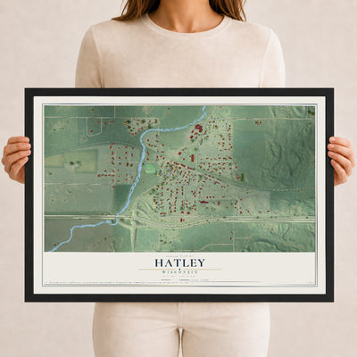 Map of Hatley, Wisconsin, 12 x 18 inch print in a black wood frame