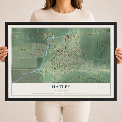 Map of Hatley, Wisconsin, 18 x 24 inch print in a black wood frame
