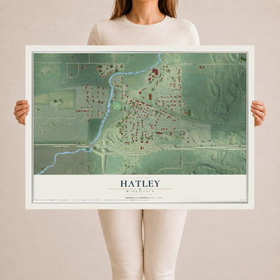 Map of Hatley, Wisconsin, 24 x 36 inch unframed archival matte print