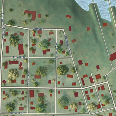 Close-up of the map of Haugen, Wisconsin print showing street and building detail