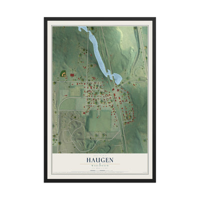 Map of Haugen, Wisconsin, 12 x 18 inch print in a black wood frame