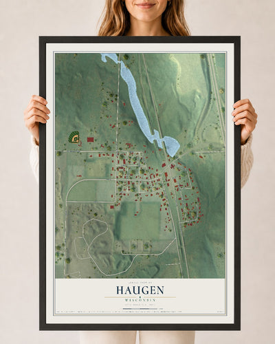Map of Haugen, Wisconsin, 24 x 36 inch print in a black wood frame