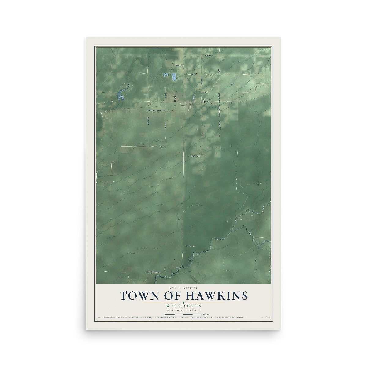 Map of the Town of Hawkins, Wisconsin, 12 x 18 inch unframed archival matte print