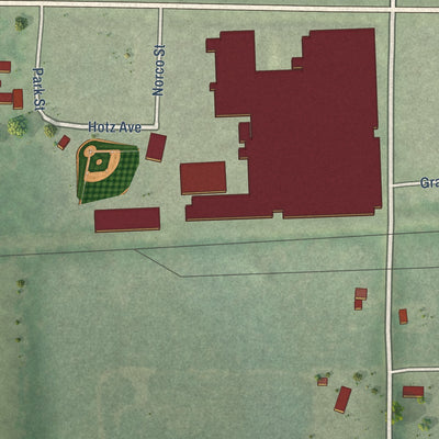 Second close-up of the map of Hawkins, Wisconsin print showing more streets and buildings