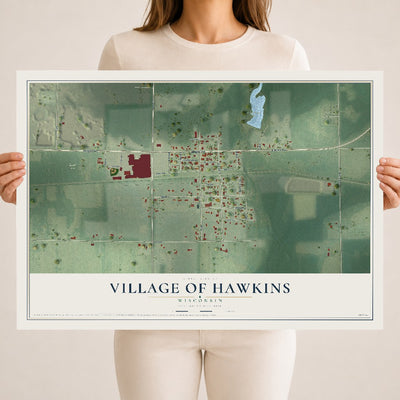 Map of Hawkins, Wisconsin, 18 x 24 inch unframed archival matte print