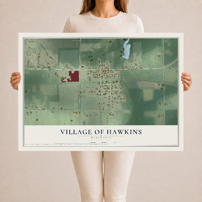 Map of Hawkins, Wisconsin, 24 x 36 inch unframed archival matte print