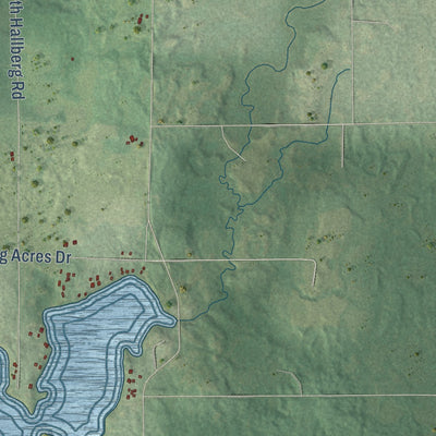 Close-up of the map of Hawthorne, Wisconsin print showing street and building detail