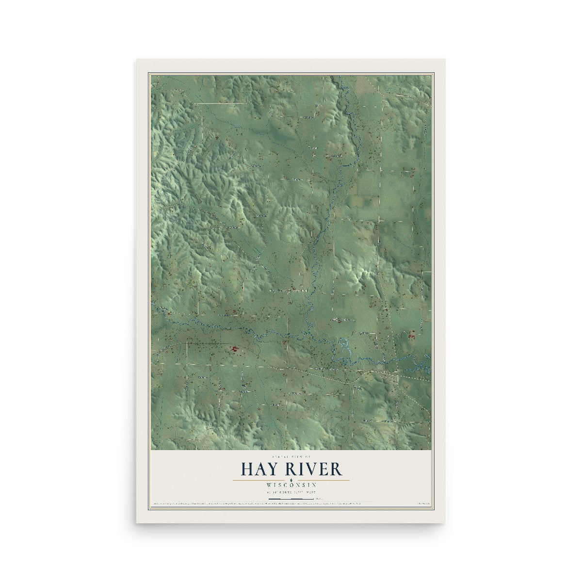 Map of Hay River, Wisconsin, 12 x 18 inch unframed archival matte print