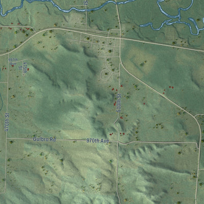 Second close-up of the map of Hay River, Wisconsin print showing more streets and buildings