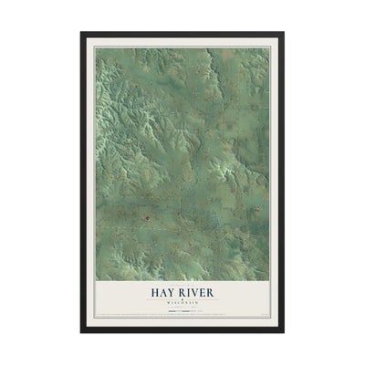 Map of Hay River, Wisconsin, 12 x 18 inch print in a black wood frame