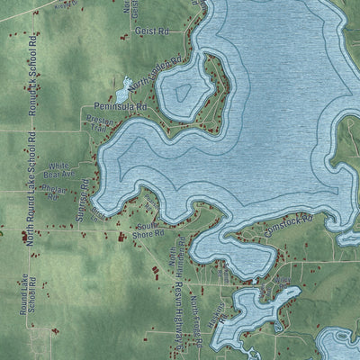 Second close-up of the map of the Town of Hayward, Wisconsin print showing more streets and buildings