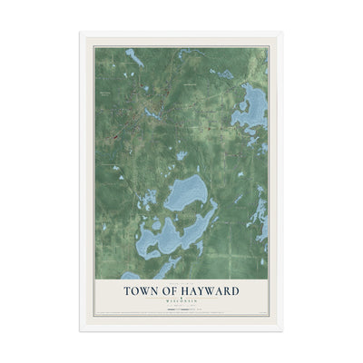 Map of the Town of Hayward, Wisconsin, 12 x 18 inch print in a white wood frame