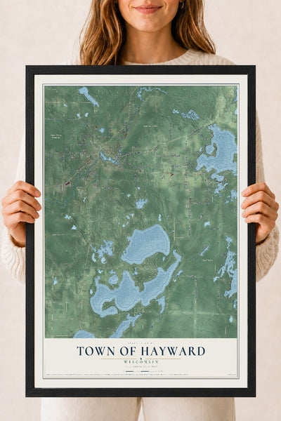 Map of the Town of Hayward, Wisconsin, 18 x 24 inch print in a black wood frame