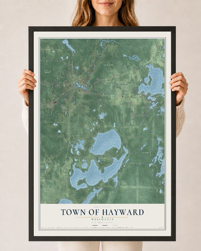 Map of the Town of Hayward, Wisconsin, 24 x 36 inch print in a black wood frame