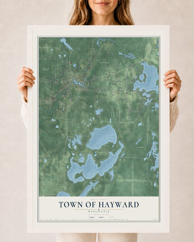 Map of the Town of Hayward, Wisconsin, 24 x 36 inch print in a white wood frame