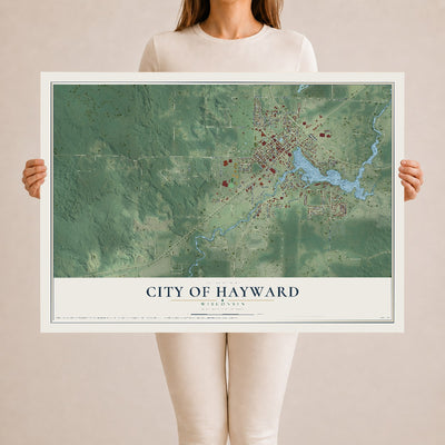Map of Hayward, Wisconsin, 24 x 36 inch unframed archival matte print