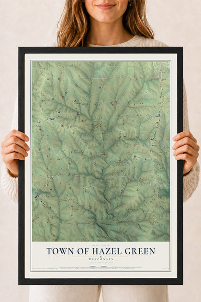 Map of the Town of Hazel Green, Wisconsin, 18 x 24 inch print in a black wood frame