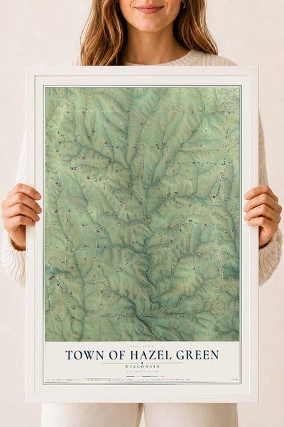 Map of the Town of Hazel Green, Wisconsin, 18 x 24 inch print in a white wood frame