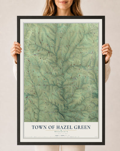 Map of the Town of Hazel Green, Wisconsin, 24 x 36 inch print in a black wood frame