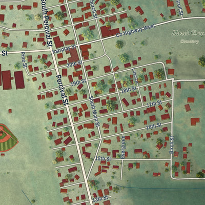 Close-up of the map of Hazel Green, Wisconsin print showing street and building detail