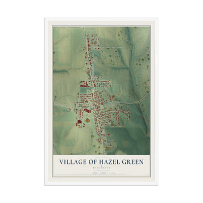 Map of Hazel Green, Wisconsin, 12 x 18 inch print in a white wood frame