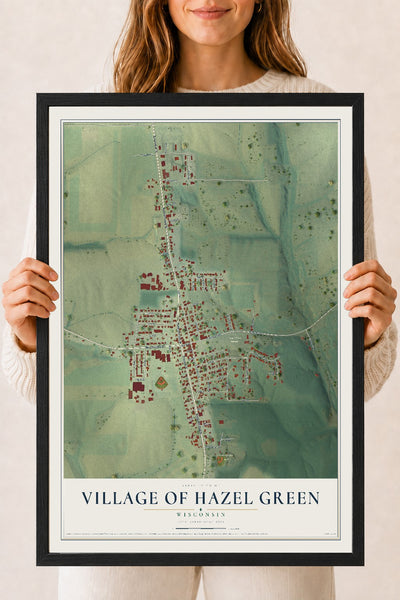 Map of Hazel Green, Wisconsin, 18 x 24 inch print in a black wood frame