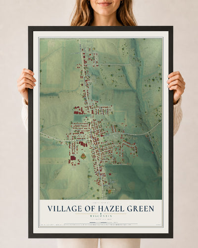 Map of Hazel Green, Wisconsin, 24 x 36 inch print in a black wood frame
