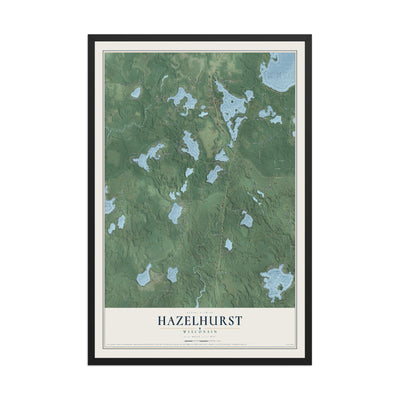 Map of Hazelhurst, Wisconsin, 12 x 18 inch print in a black wood frame