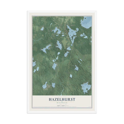 Map of Hazelhurst, Wisconsin, 12 x 18 inch print in a white wood frame
