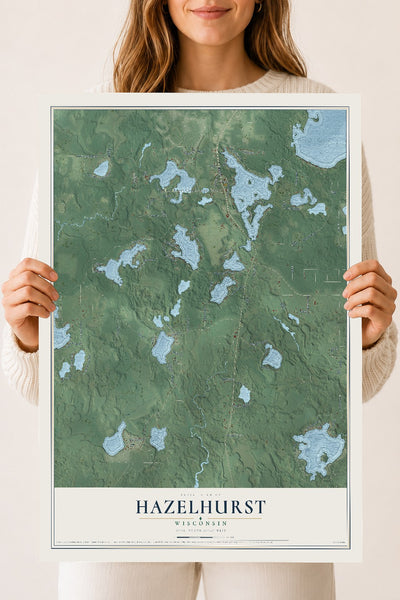 Map of Hazelhurst, Wisconsin, 18 x 24 inch unframed archival matte print