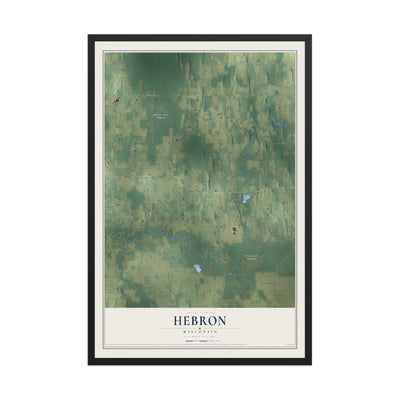 Map of Hebron, Wisconsin, 12 x 18 inch print in a black wood frame