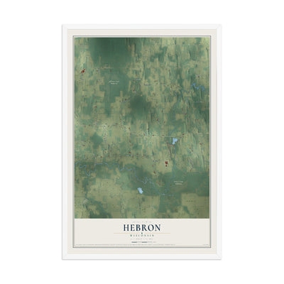 Map of Hebron, Wisconsin, 12 x 18 inch print in a white wood frame