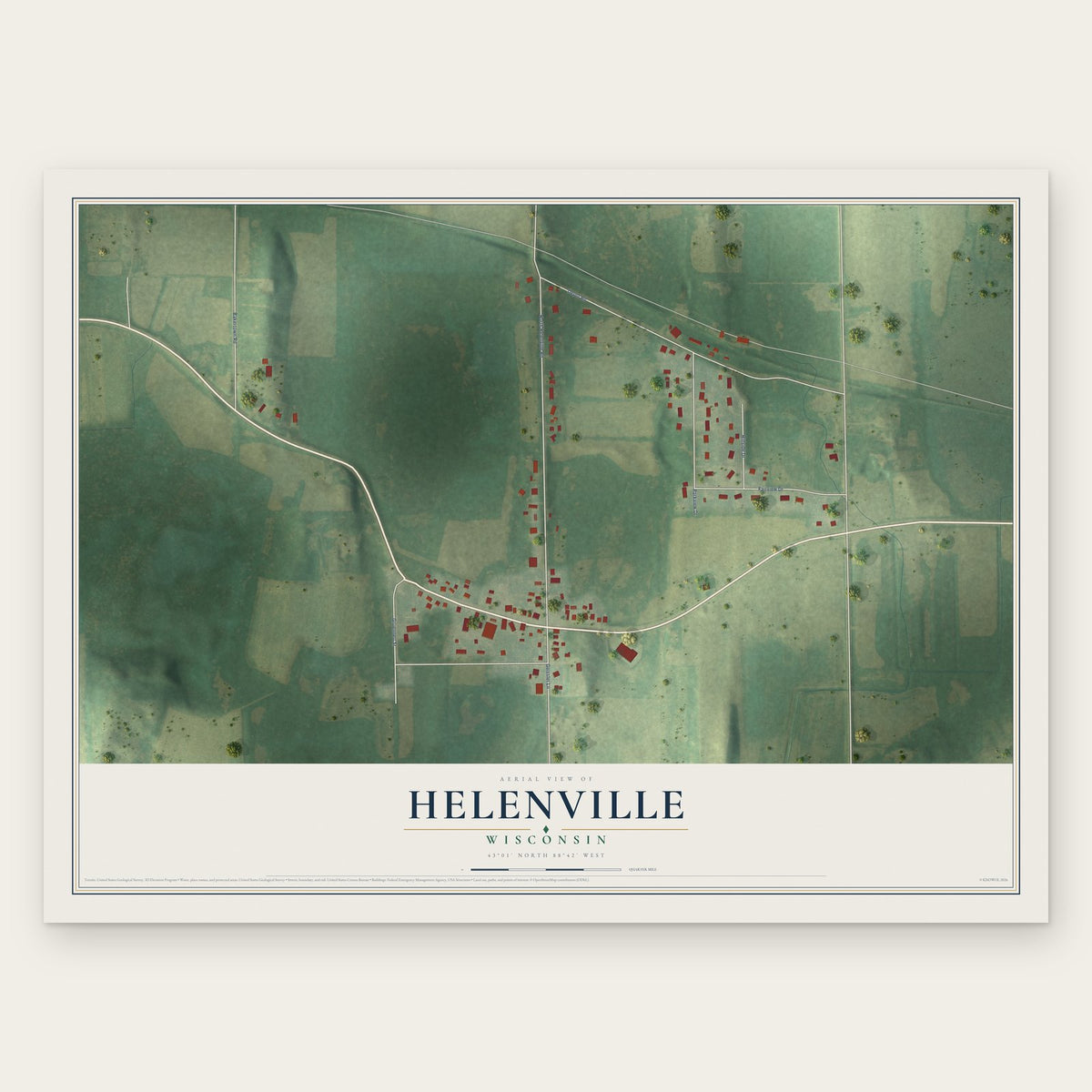 Helenville, Wisconsin map print, the full design