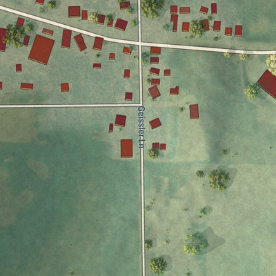 Close-up of the map of Helenville, Wisconsin print showing street and building detail