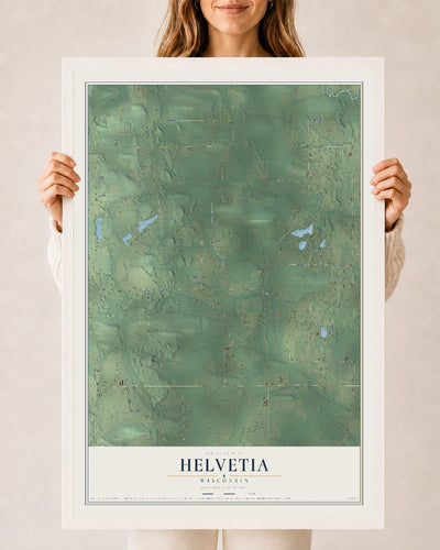 Map of Helvetia, Wisconsin, 24 x 36 inch print in a white wood frame
