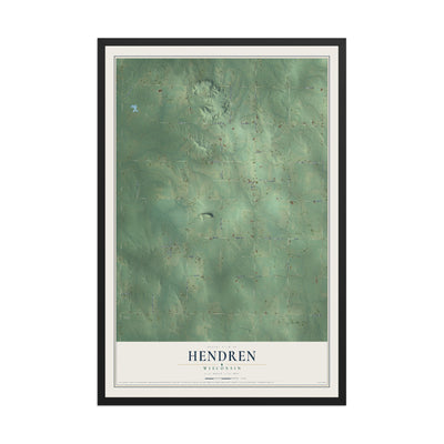 Map of Hendren, Wisconsin, 12 x 18 inch print in a black wood frame