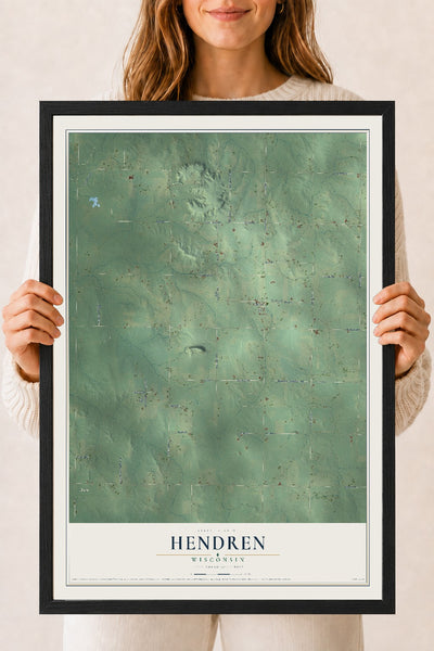 Map of Hendren, Wisconsin, 18 x 24 inch print in a black wood frame