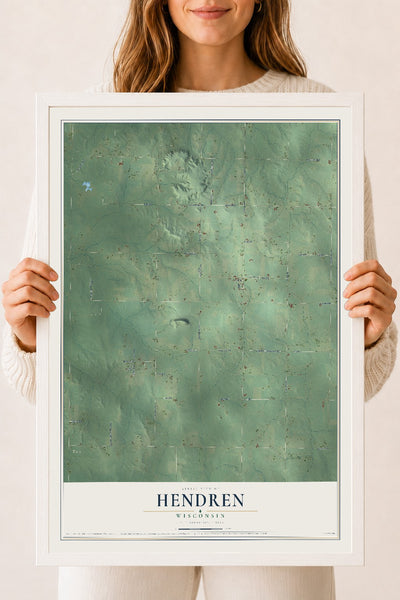 Map of Hendren, Wisconsin, 18 x 24 inch print in a white wood frame