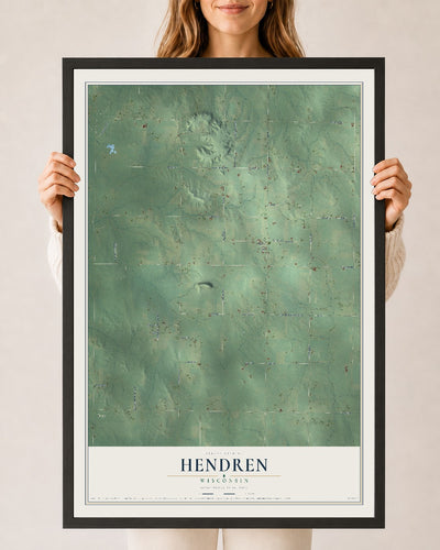 Map of Hendren, Wisconsin, 24 x 36 inch print in a black wood frame