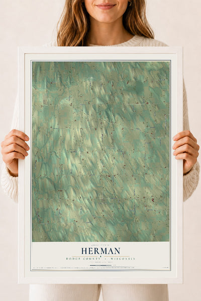 Map of Herman, Dodge County, Wisconsin, 18 x 24 inch print in a white wood frame
