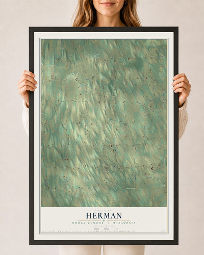Map of Herman, Dodge County, Wisconsin, 24 x 36 inch print in a black wood frame