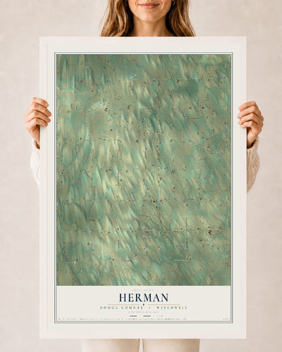 Map of Herman, Dodge County, Wisconsin, 24 x 36 inch print in a white wood frame