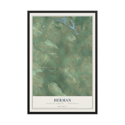 Map of Herman, Shawano County, Wisconsin, 12 x 18 inch print in a black wood frame