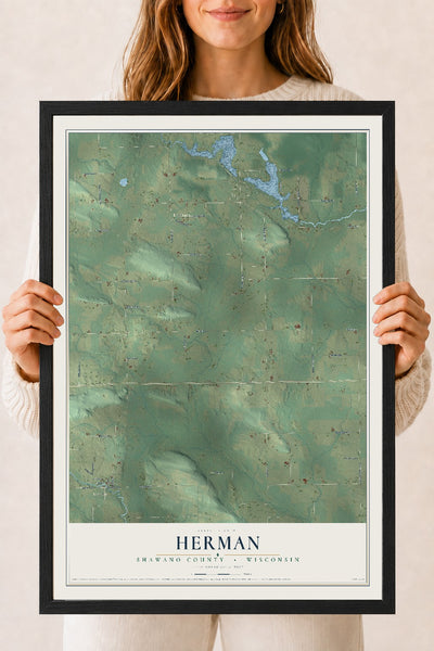 Map of Herman, Shawano County, Wisconsin, 18 x 24 inch print in a black wood frame