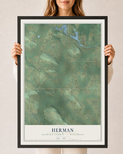 Map of Herman, Shawano County, Wisconsin, 24 x 36 inch print in a black wood frame