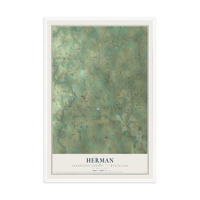 Map of Herman, Sheboygan County, Wisconsin, 12 x 18 inch print in a white wood frame