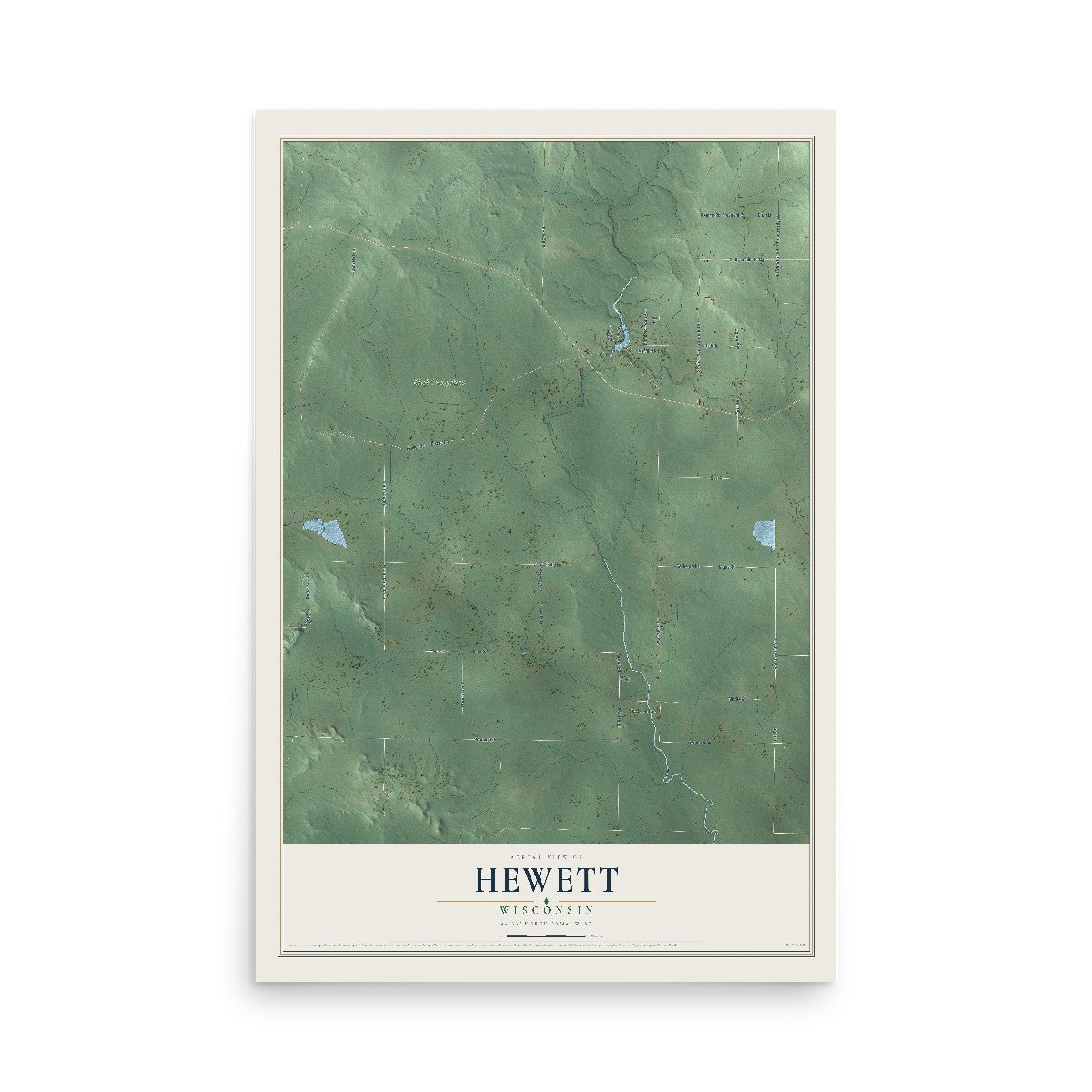 Map of Hewett, Wisconsin, 12 x 18 inch unframed archival matte print