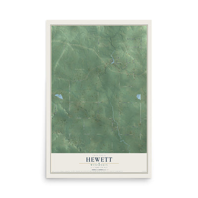 Map of Hewett, Wisconsin, 12 x 18 inch unframed archival matte print