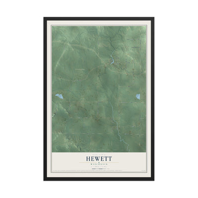 Map of Hewett, Wisconsin, 12 x 18 inch print in a black wood frame